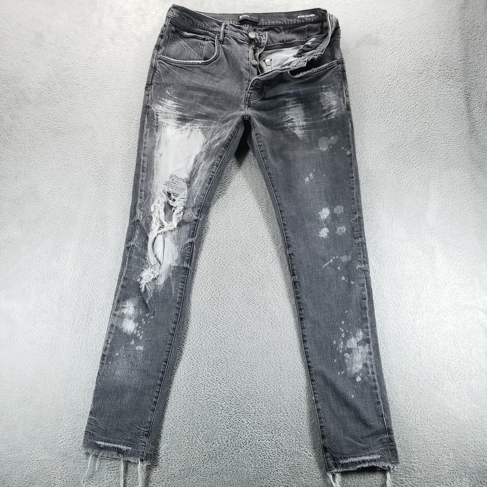 Purple Brand Jeans Mens 34x34‎ Gray P002 Skinny Distressed Paint Splatter Frayed
